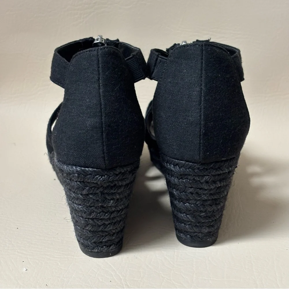 Ralph Lauren Kelcie Fabric Open Toe Casual Espadrille Wedge Sandals  Blk Sz 9